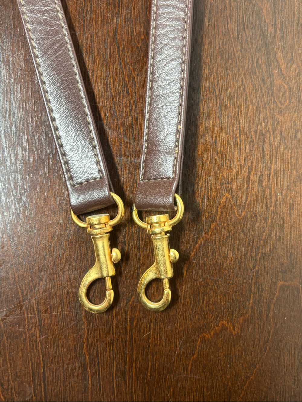 Source Unknown Brown Leather Bag Strap with Gold Hardware